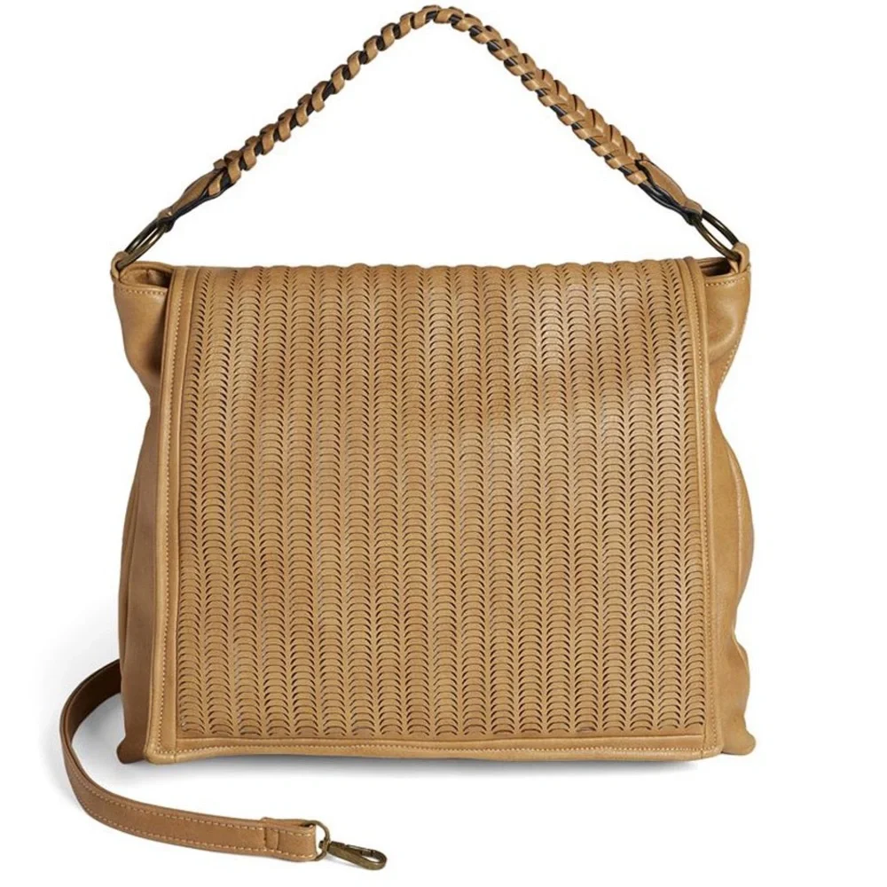 Coco + Carmen Giana Messenger Bag Shoulder Crossbody Tan Vegan‎ Faux Leather